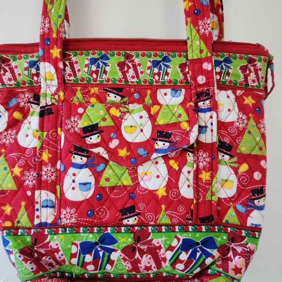 Quilted Snowman Christmas Purse Red Holiday Trees Presents Zip Up Purse - Picture 2 of 4